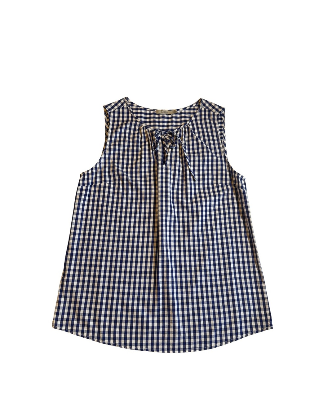 Dalia Navy Blue and White Gingham Tie-Neck Sleeveless Tank